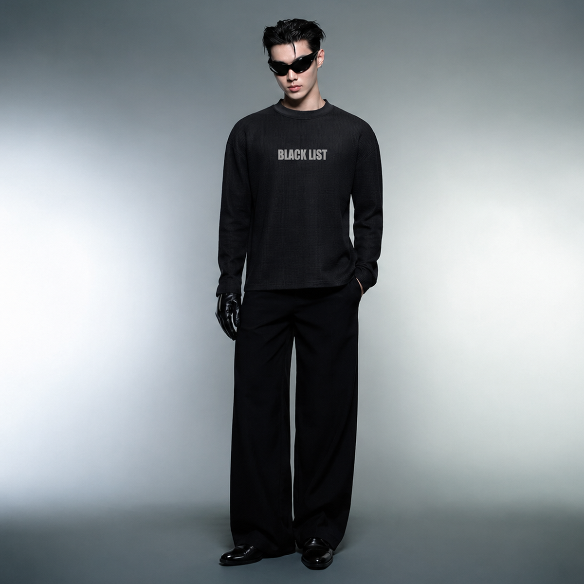 Blacklist Drip Grey Oversized Waffle T-shirt Black