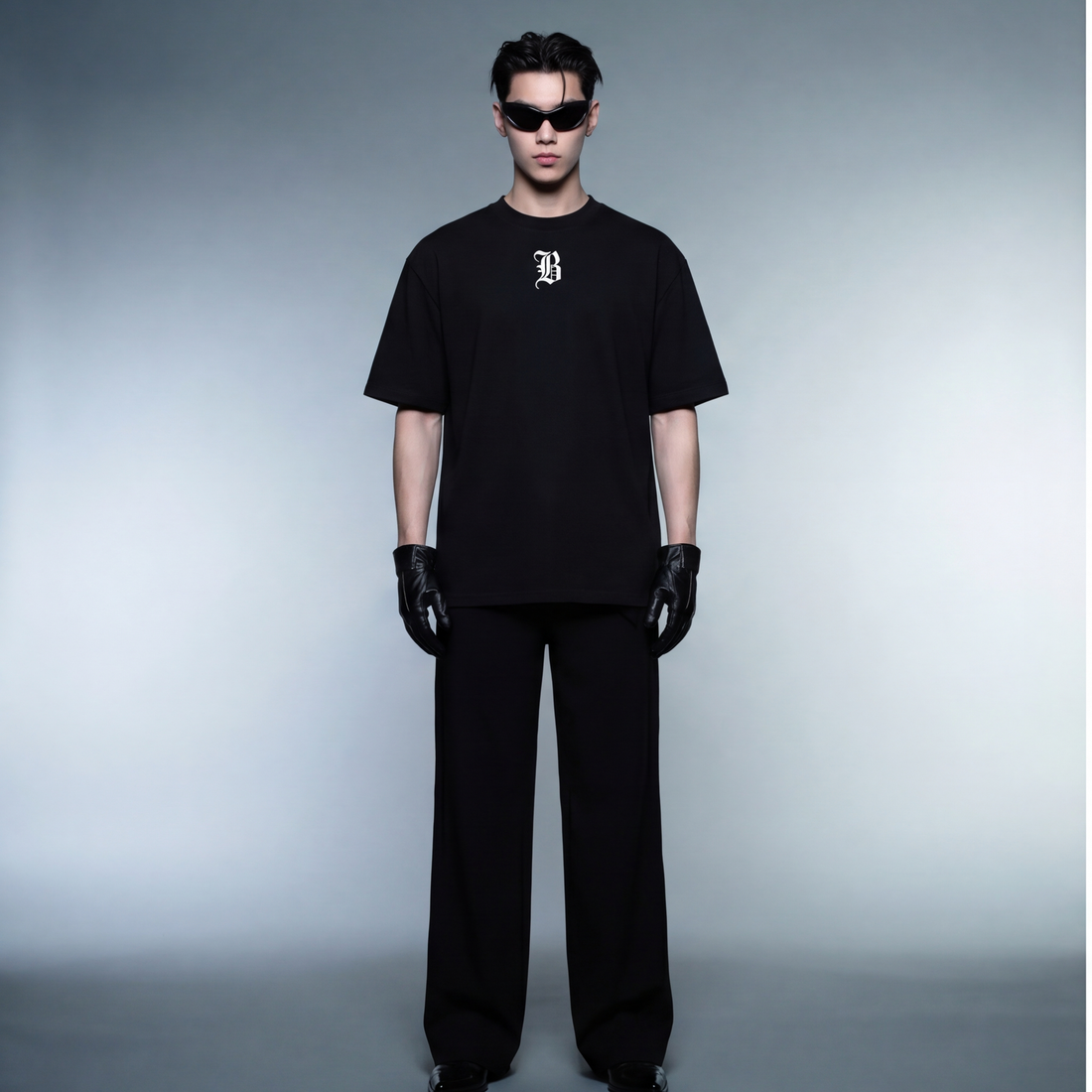 blacklist-essential-cross-desert-sand-black-t-shirt model front