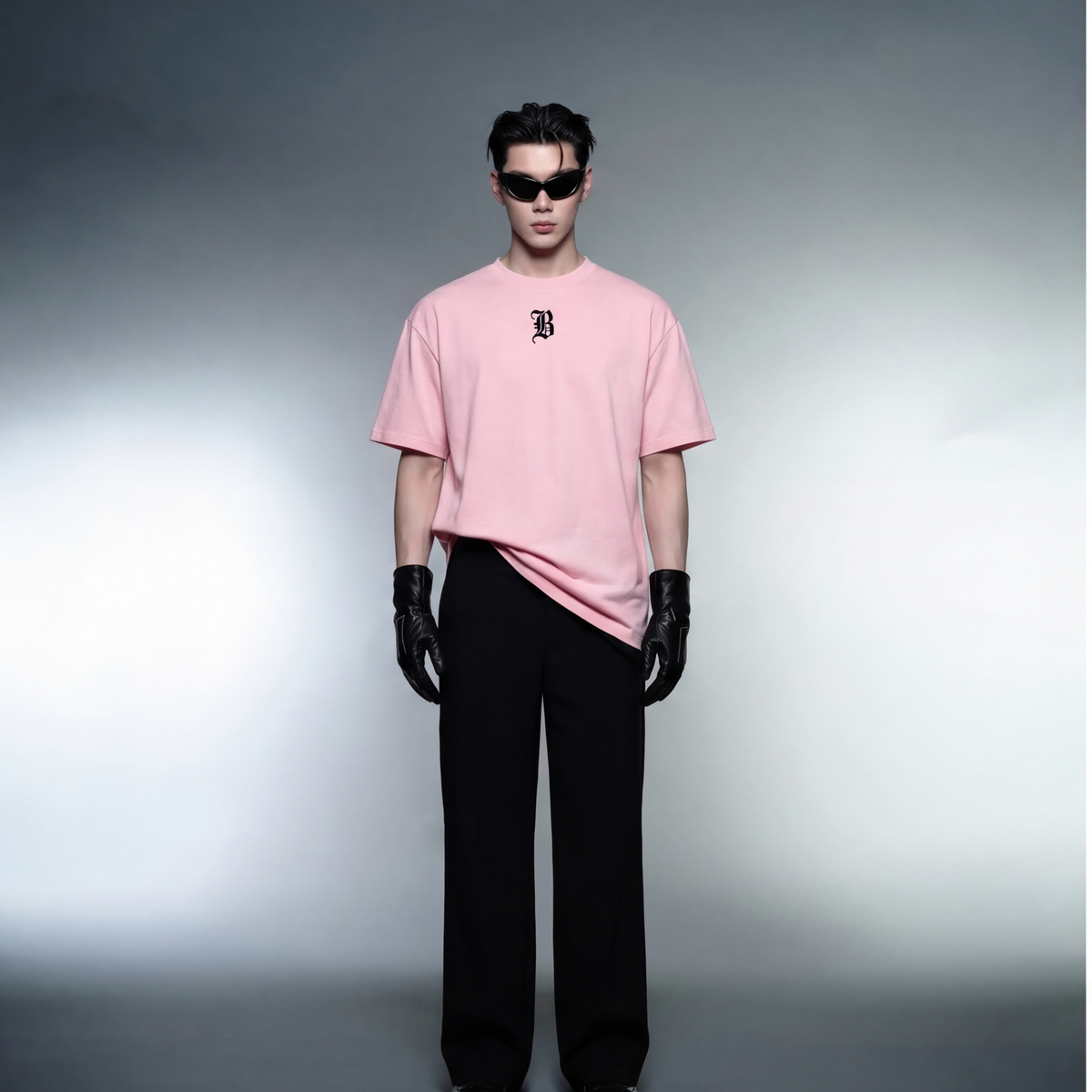 blacklist-essential-cross-pink-t-shirt model front