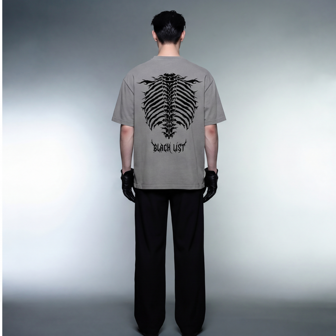 blacklist-essential-skeleton-gray-t-shirt model back