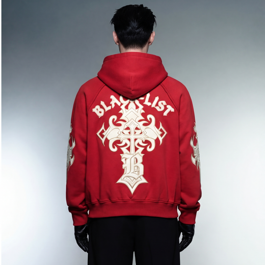 BLACKLIST CROSSES RED OVERSIZED HOODIE
