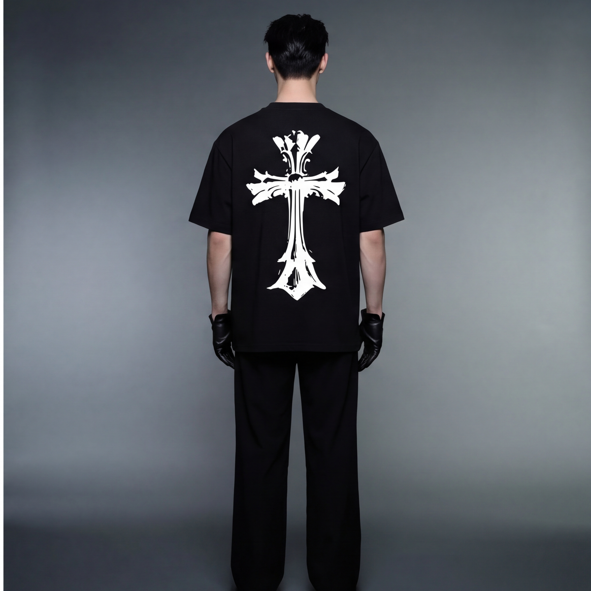 blacklist-one-cross-black-t-shirt model back