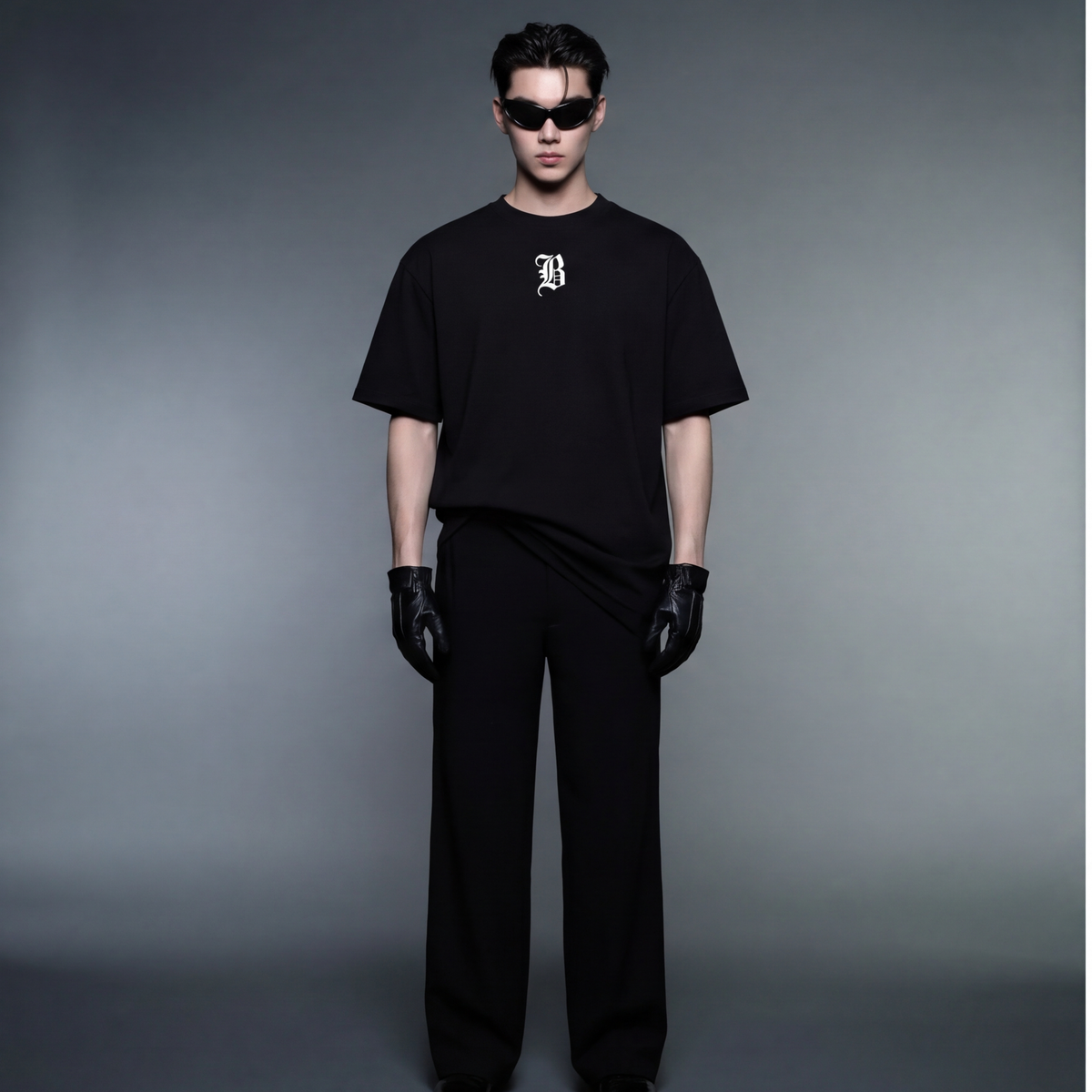 blacklist-one-cross-black-t-shirt model front