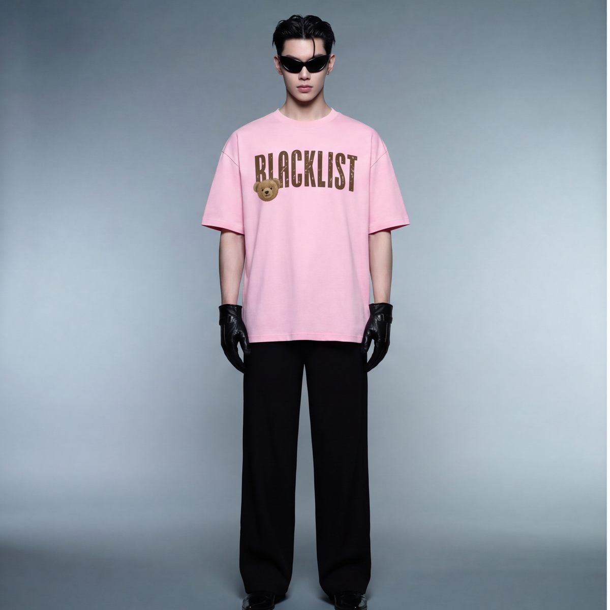 blacklist-pink-bear-oversized-t-shirt model front