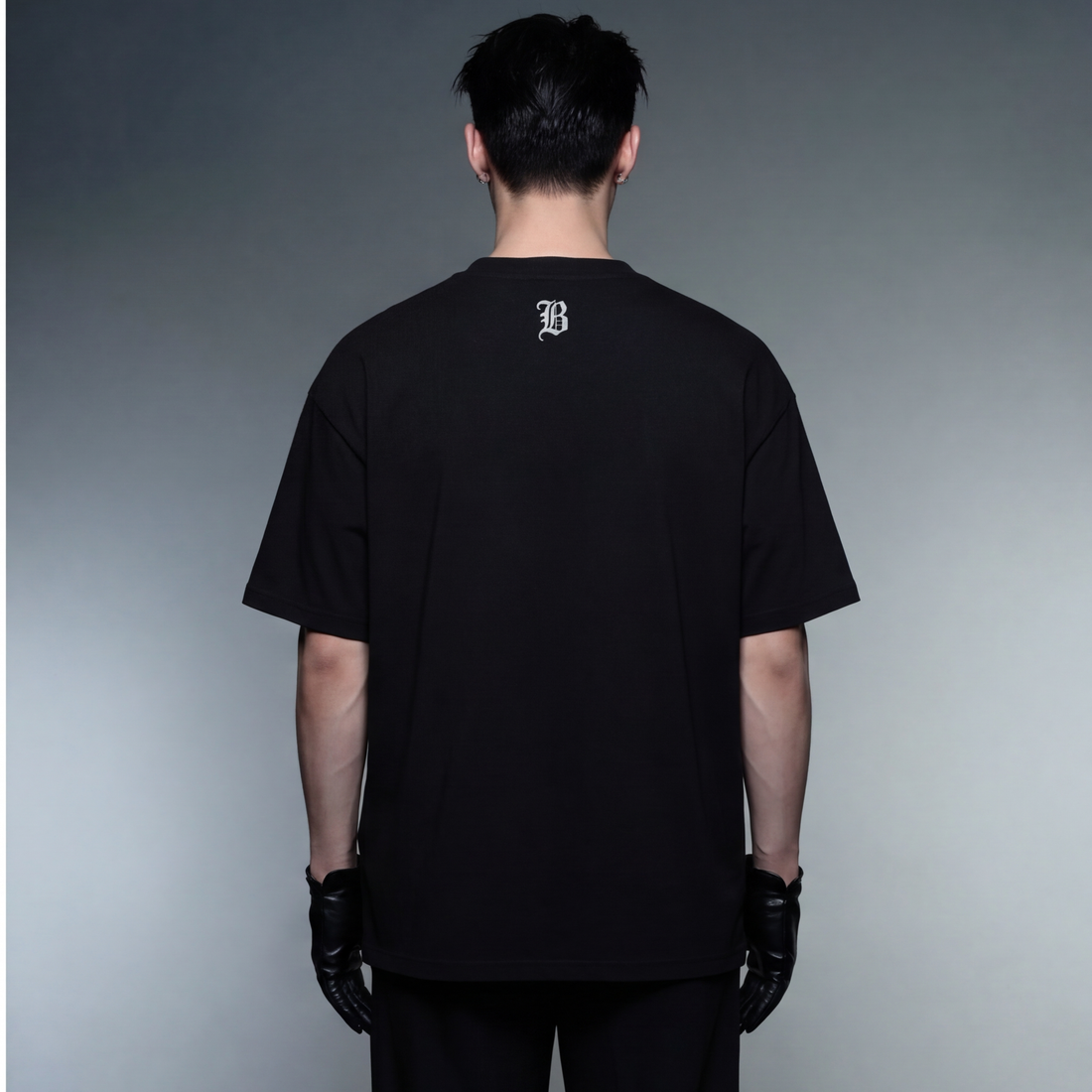 chrome-black-oversized-sketeton-t-shirt model back