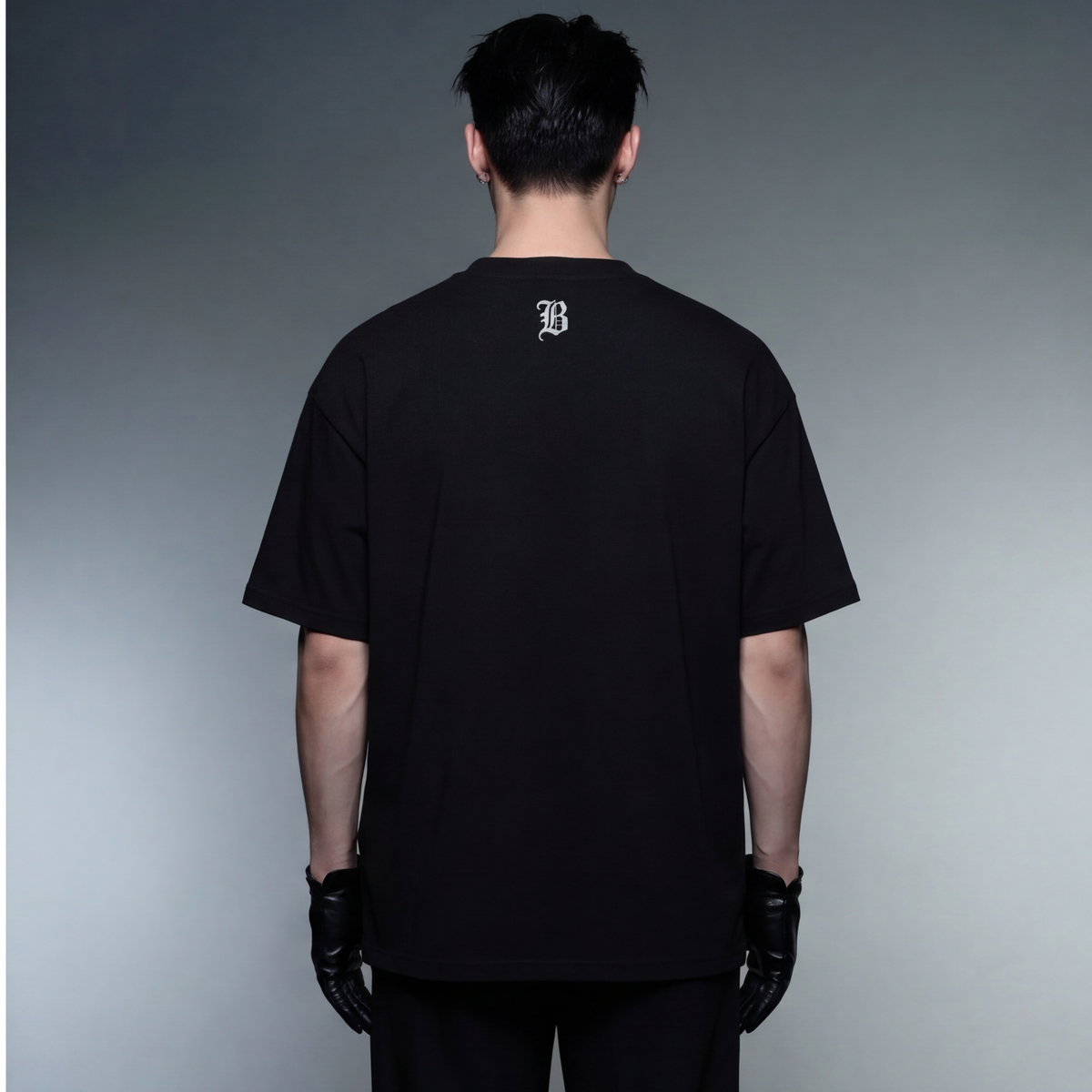 chrome-black-oversized-sketeton-t-shirt model back