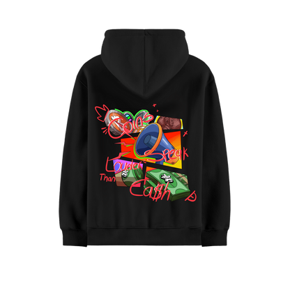 COINS SPEAK LOUDER THAN YO CASH BLACK OVERSIZED HOODIE
