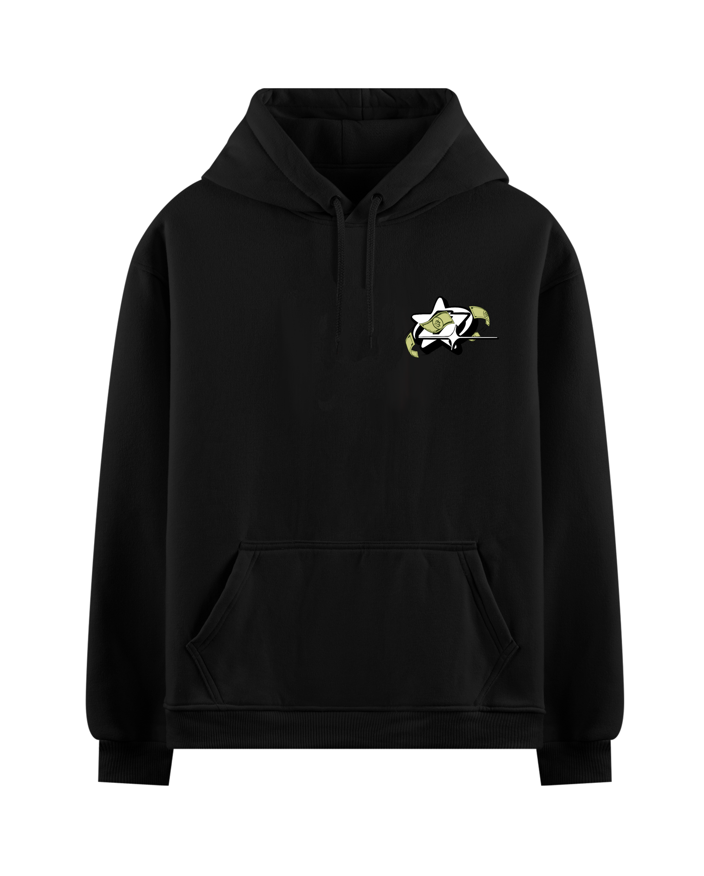 COINS SPEAK LOUDER THAN YO CASH BLACK OVERSIZED HOODIE