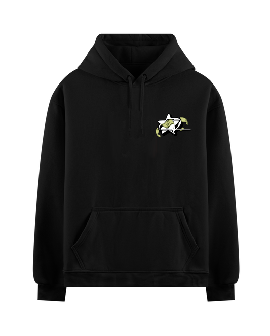 COINS SPEAK LOUDER THAN YO CASH BLACK OVERSIZED HOODIE