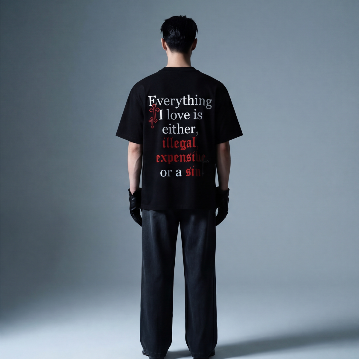 everything-i-love-is-a-sin-custom-black-t-shirt model back