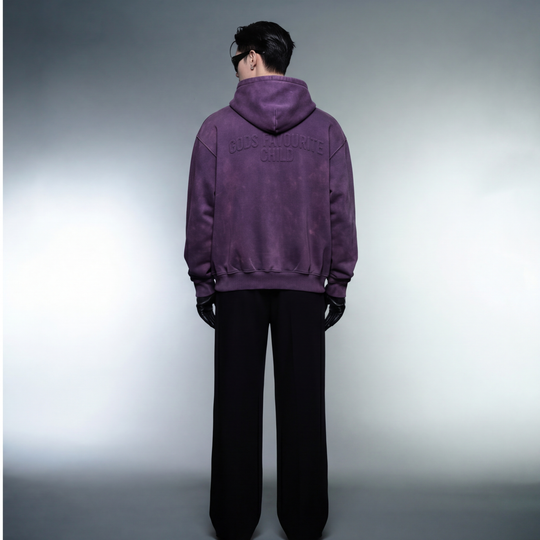 GODS FAVOURITE CHILD PURPLE ACID WASH OVERSIZED HOODIE