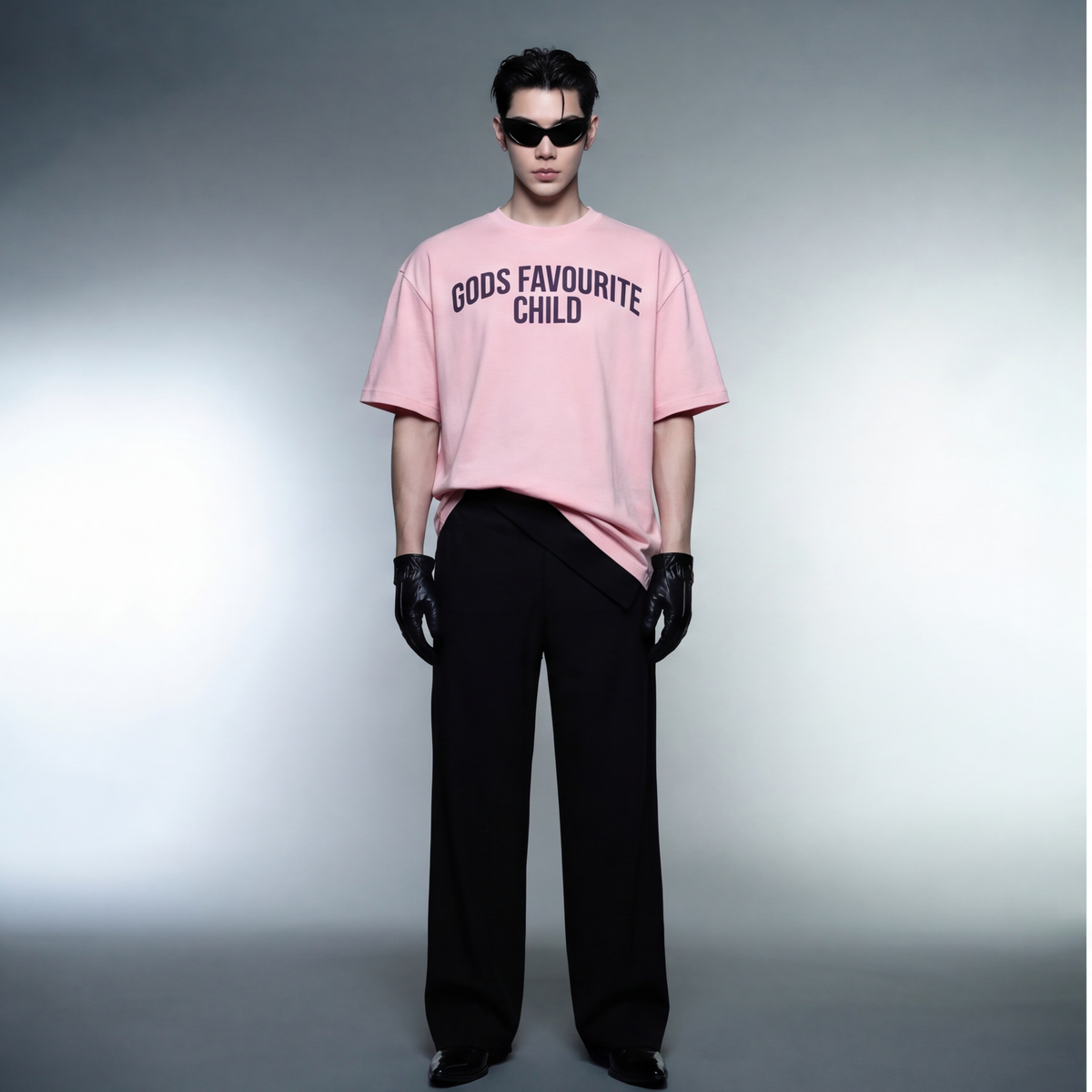 gods-favourite-child-pink-t-shirt model front