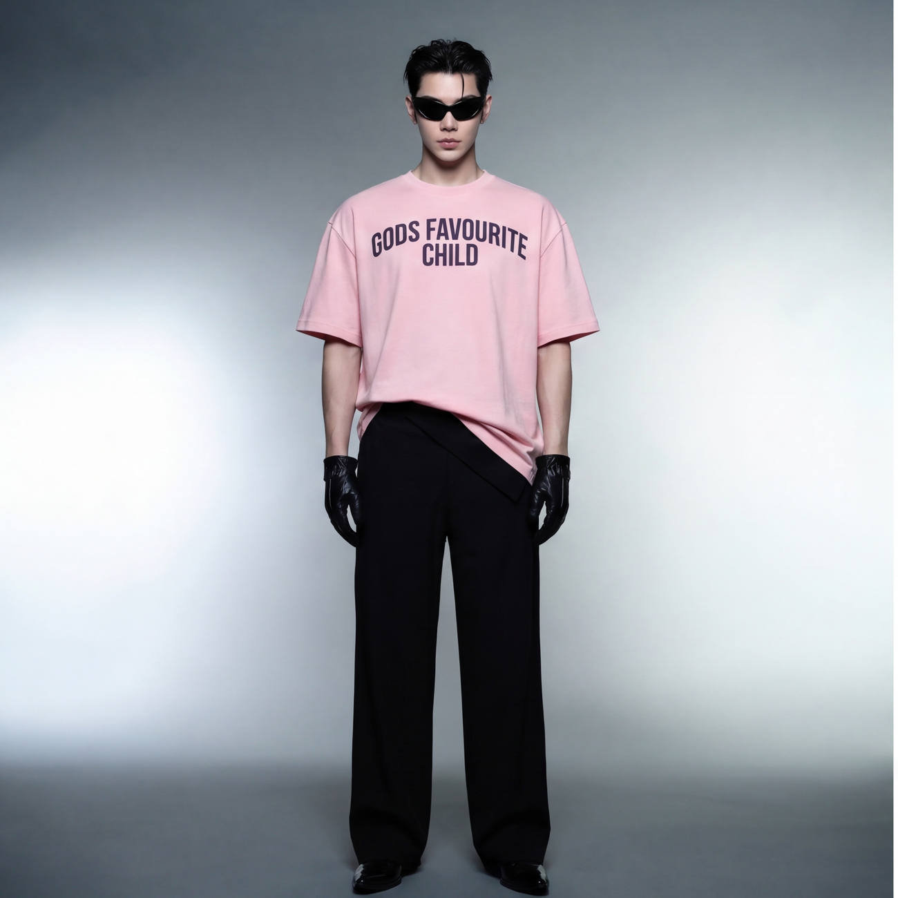 gods-favourite-child-pink-t-shirt model front