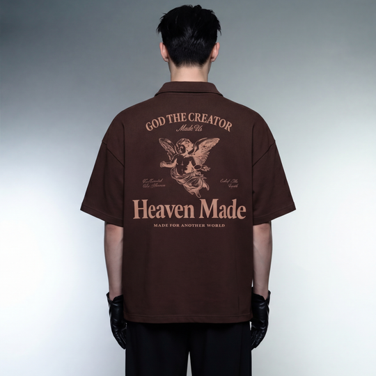 Heaven Made Brown Oversized Quarter Zip T-Shirt