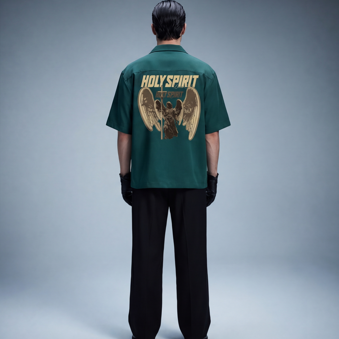 holy-spirit-blacklist-forest-green-t-shirt model back