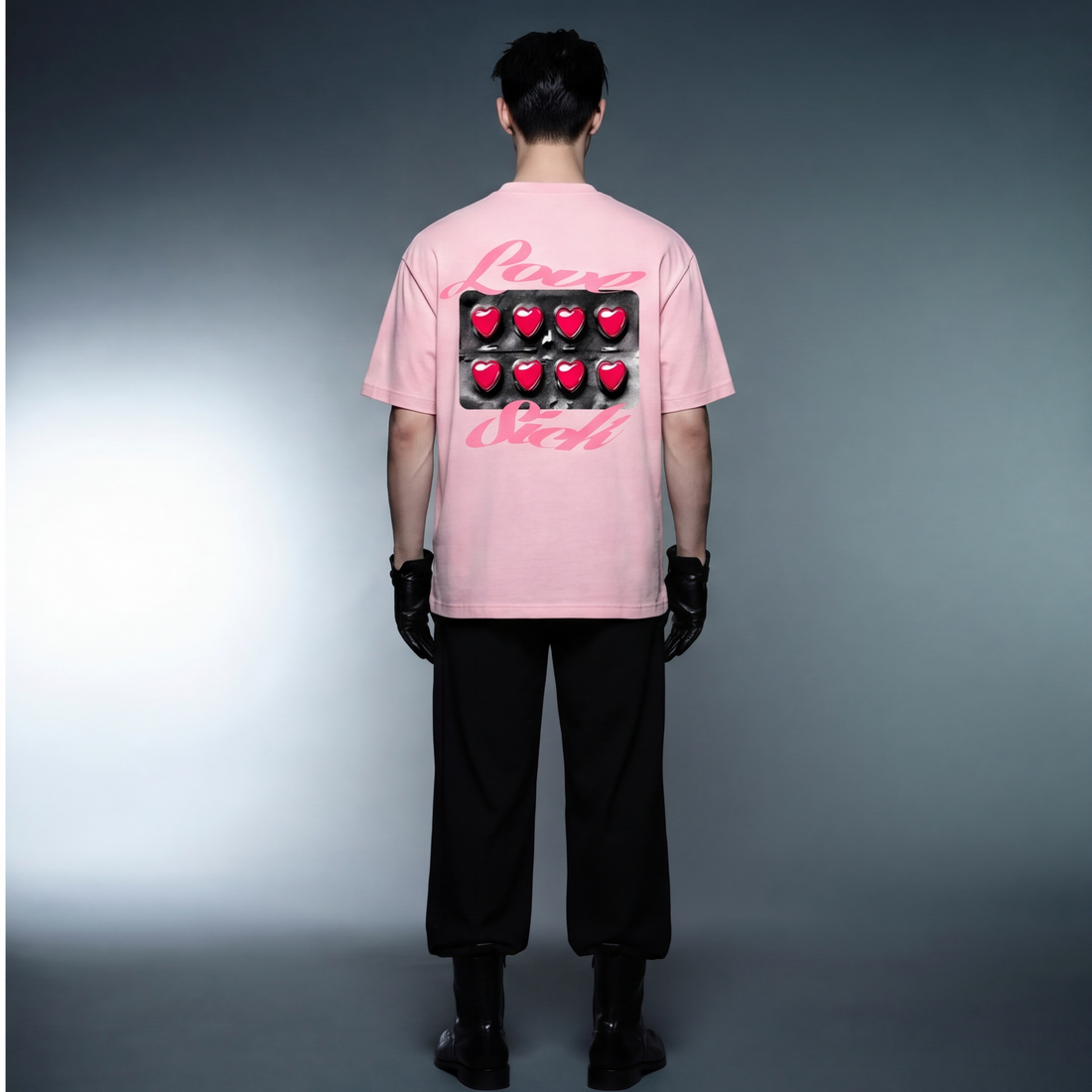love-sick-blacklist-pink-t-shirt model back
