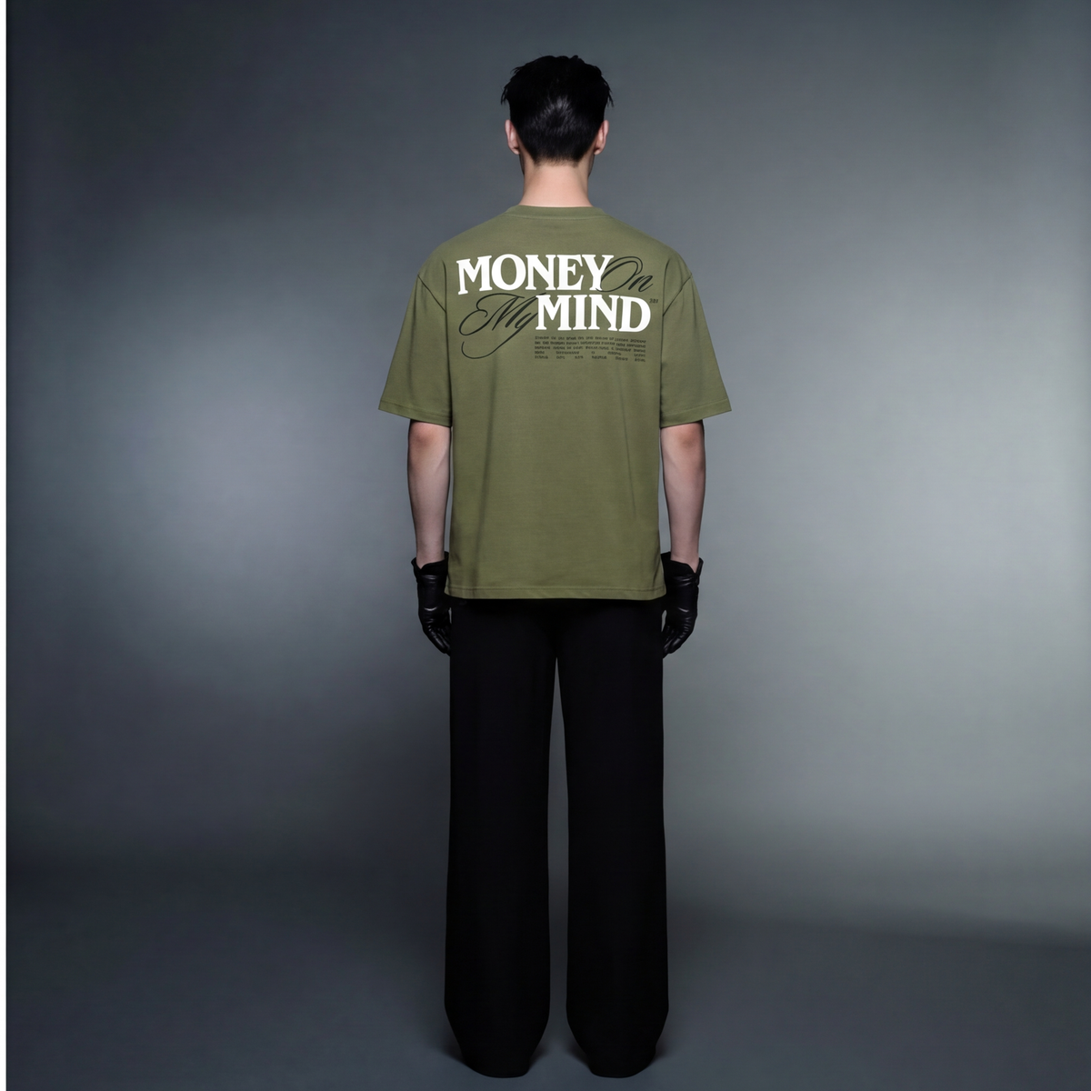 money-on-my-mind-olive-oversized-t-shirt model back