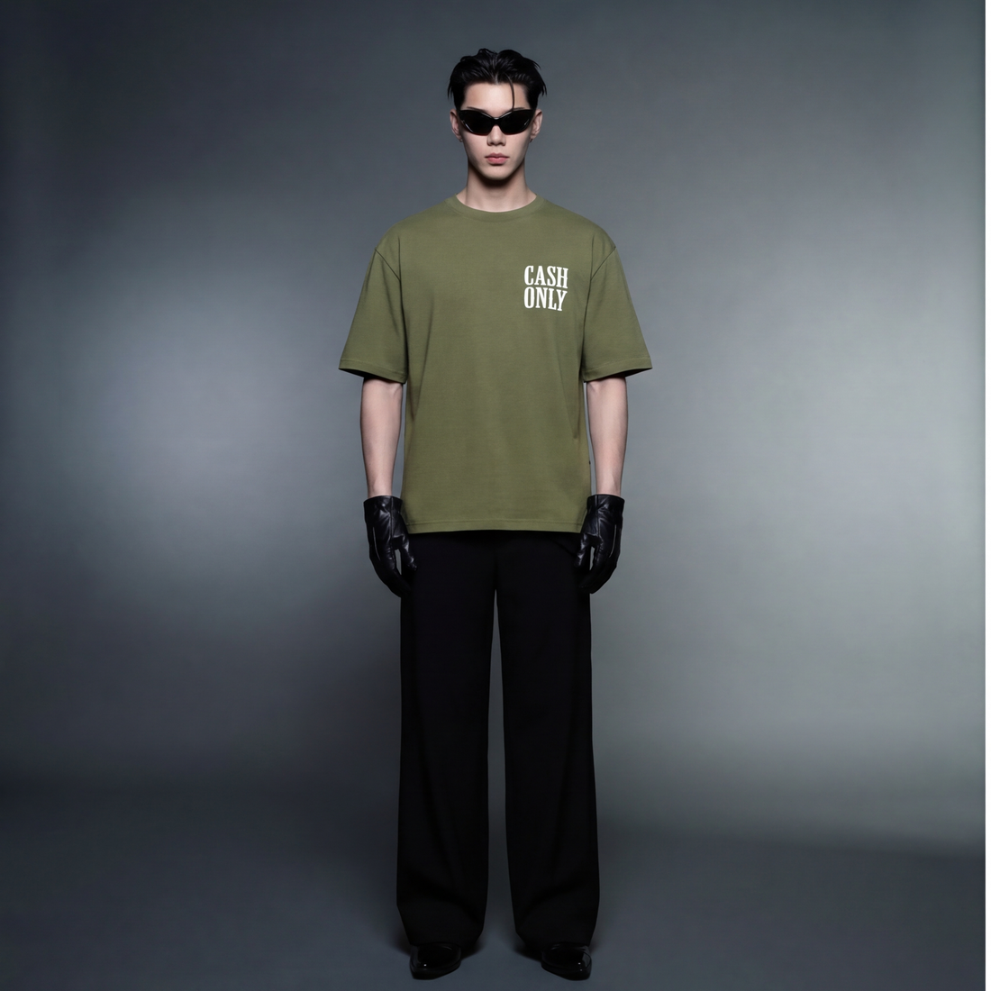 money-on-my-mind-olive-oversized-t-shirt model front