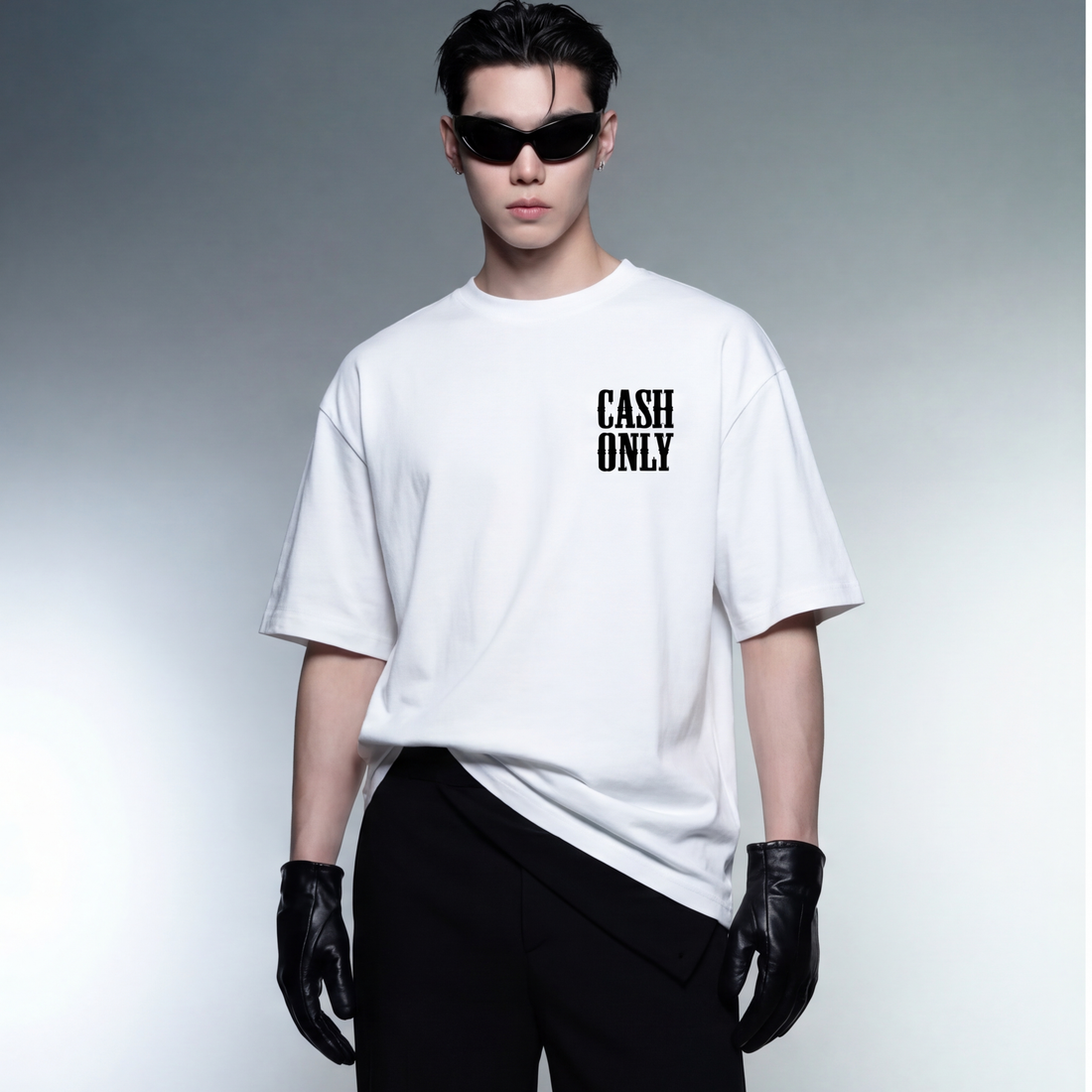 money-on-my-mind-white-oversized-t-shirt model front
