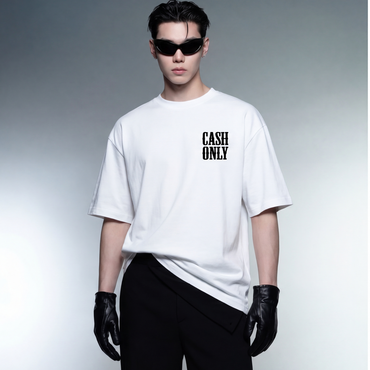 money-on-my-mind-white-oversized-t-shirt model front