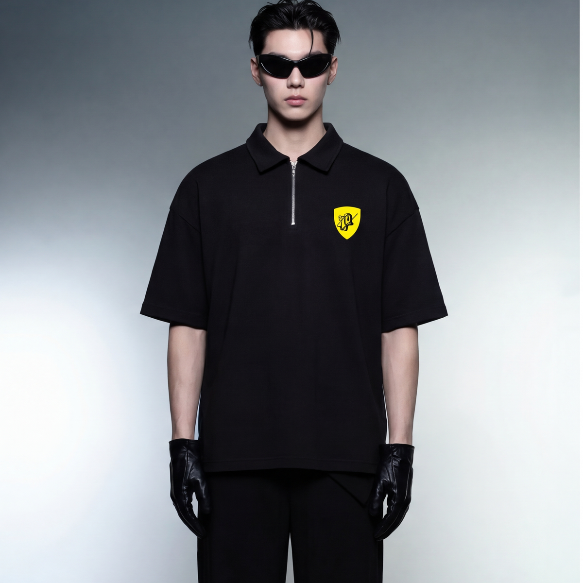 my-sex-life-is-like-ferrari-black-oversized-quarter-zip-t-shirt model front