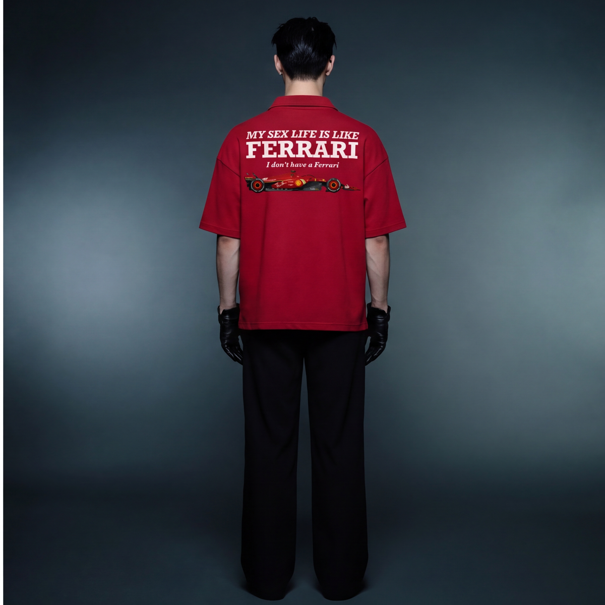 my-sex-life-is-like-ferrari-red-oversized-quarter-zip-t-shirt model back