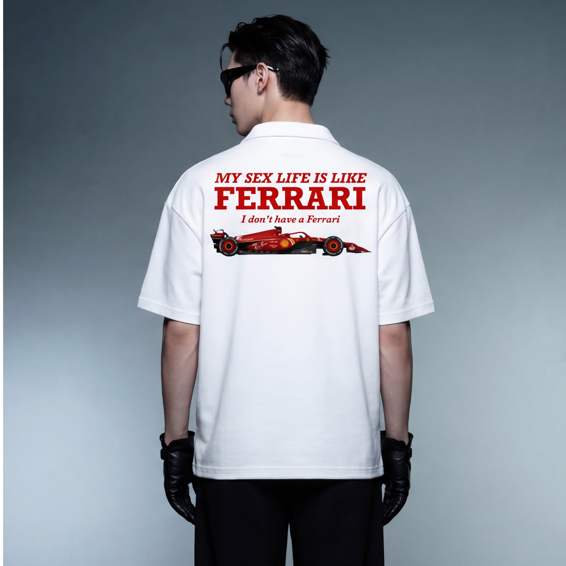 my-sex-life-is-like-ferrari-white-oversized-quarter-zip-t-shirt model back