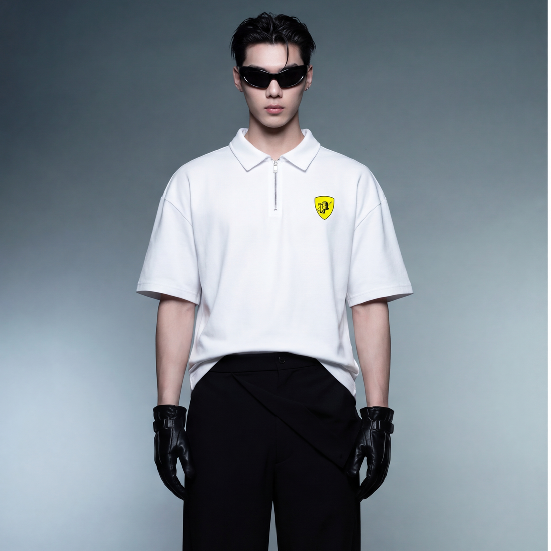 my-sex-life-is-like-ferrari-white-oversized-quarter-zip-t-shirt model front