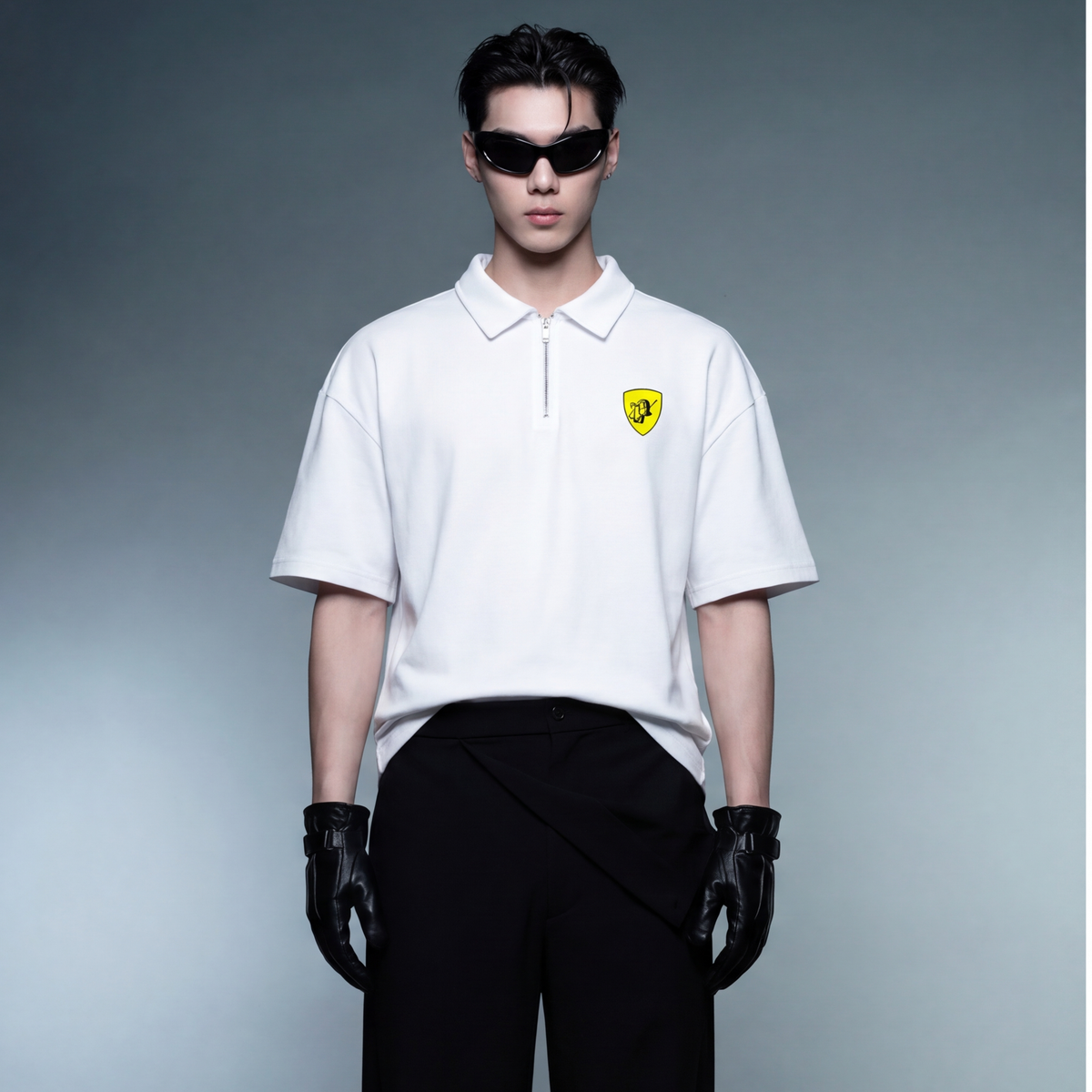 my-sex-life-is-like-ferrari-white-oversized-quarter-zip-t-shirt model front