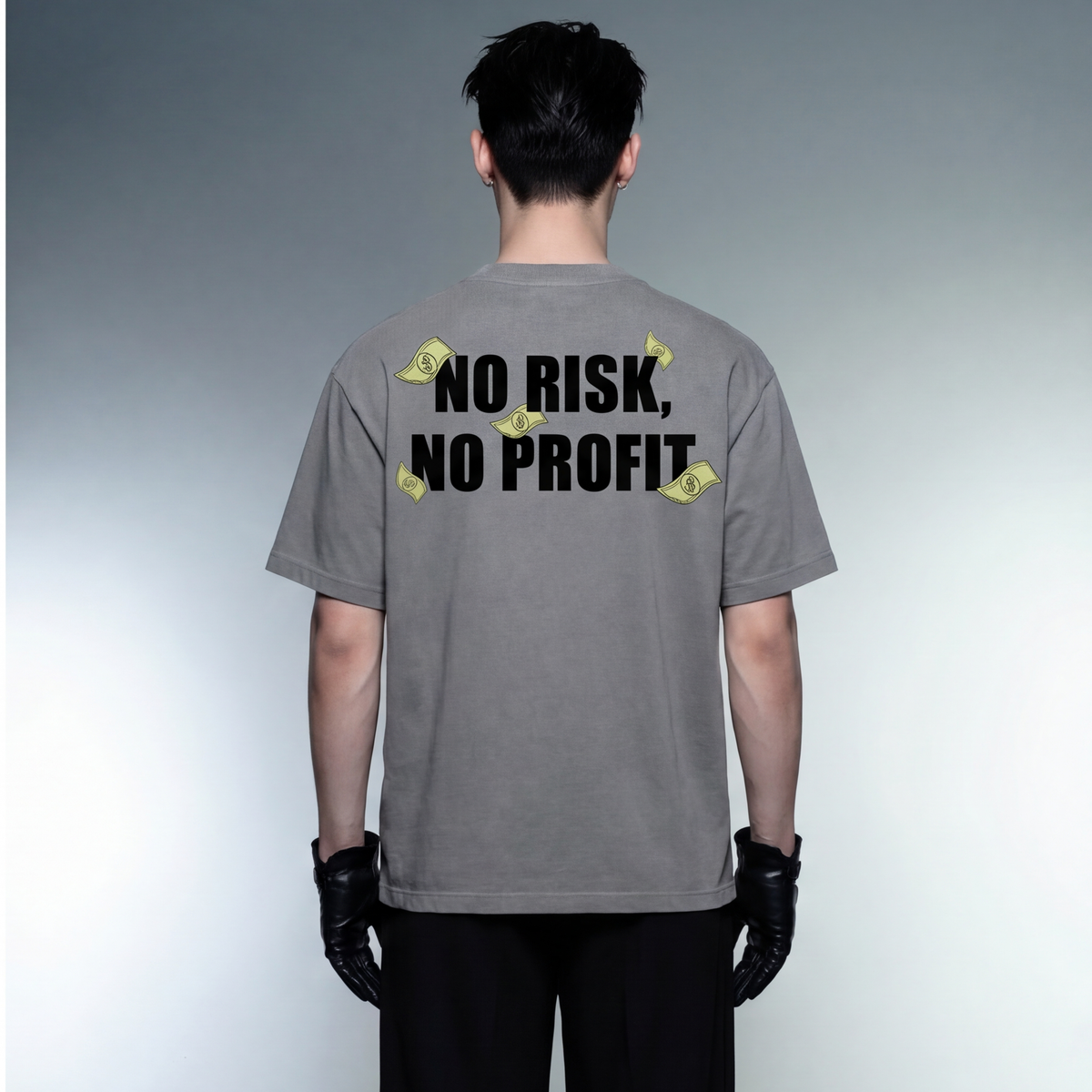 no-risk-no-profit-gray-t-shirt model back