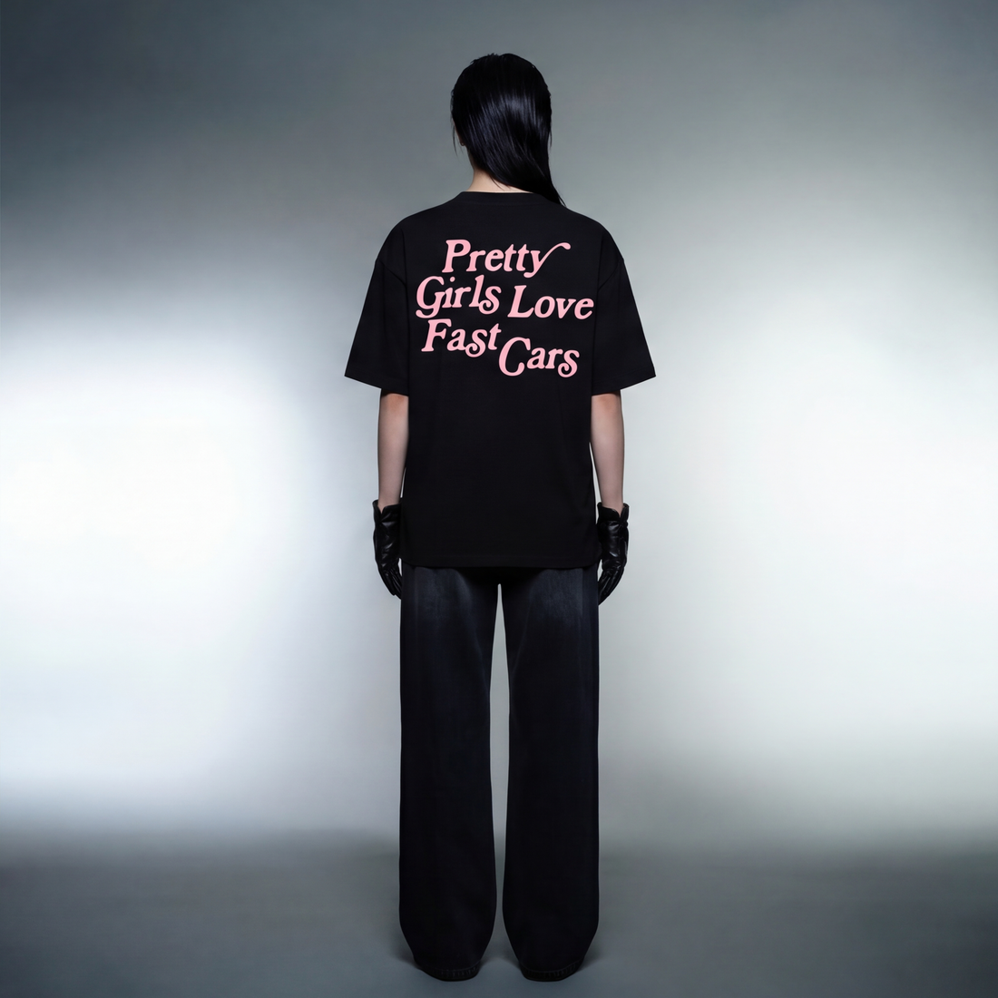 pretty-girls-love-fast-cars-black-oversized-t-shirt model back