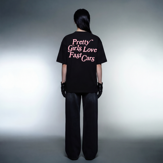Pretty Girls Love Fast Cars Black Oversized T-Shirt