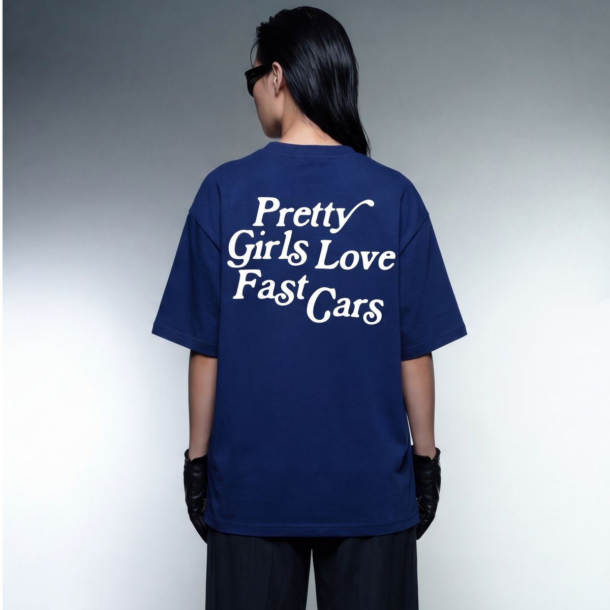 pretty-girls-love-fast-cars-blue-oversized-t-shirt model back