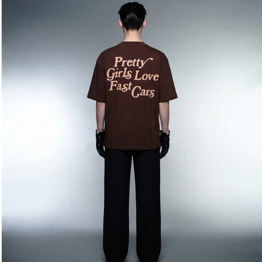 Pretty Girls Love Fast Cars Brown Oversized T-Shirt