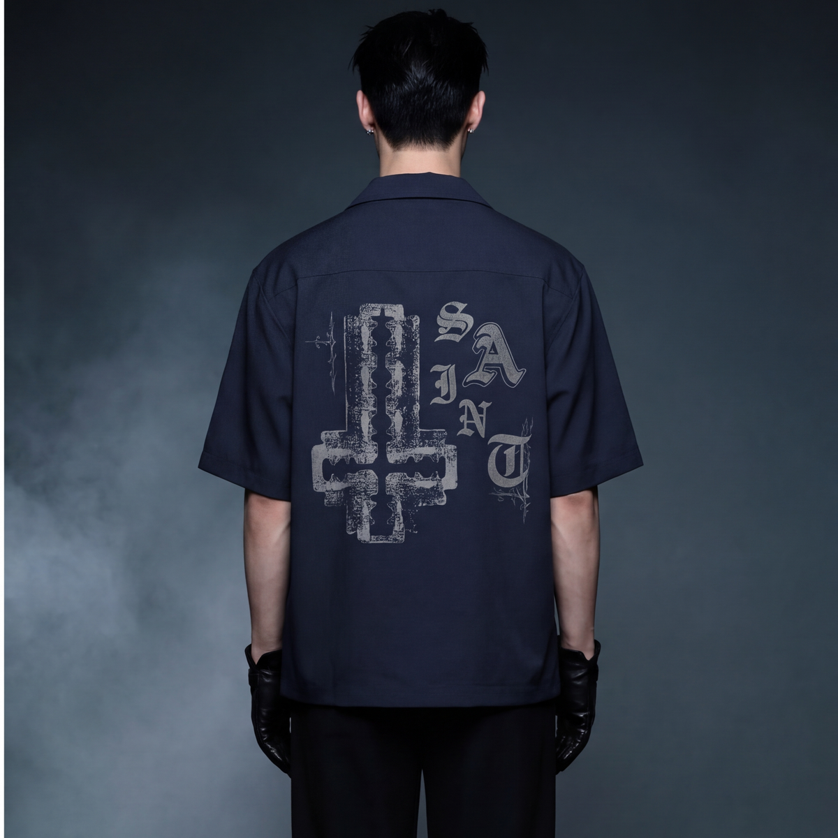 saint-cross-blacklist-navy-bowling-shirt model back