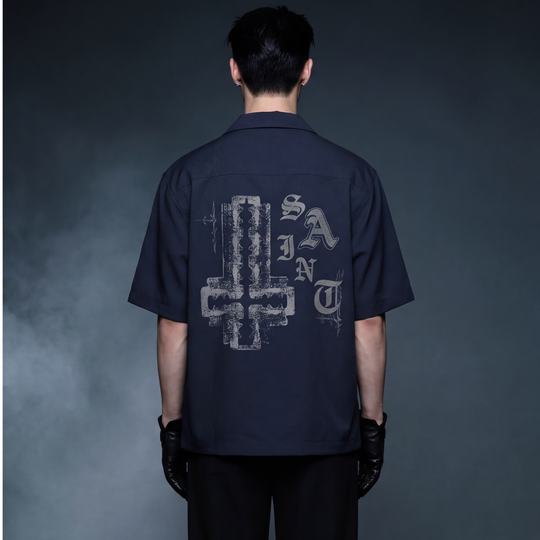 Saint Cross Blacklist Navy Bowling Shirt