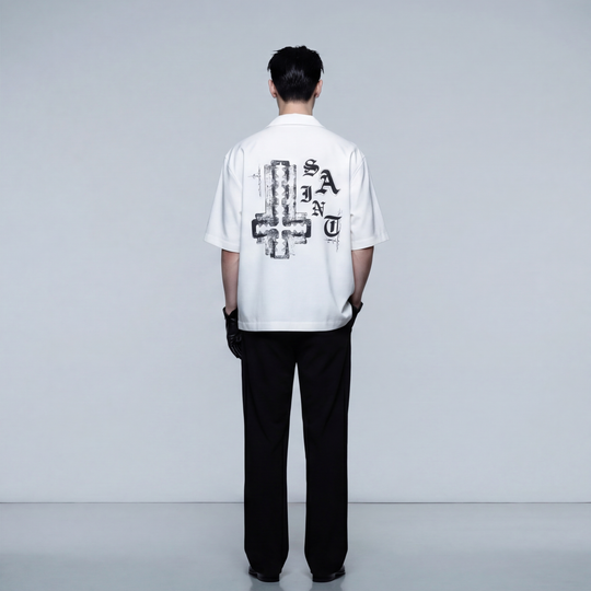 Saint Cross Blacklist White Bowling Shirt