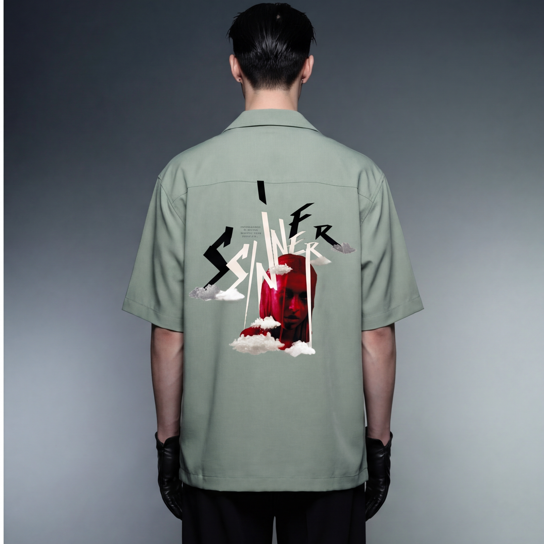 sinner-blacklist-sage-green-t-shirt model back