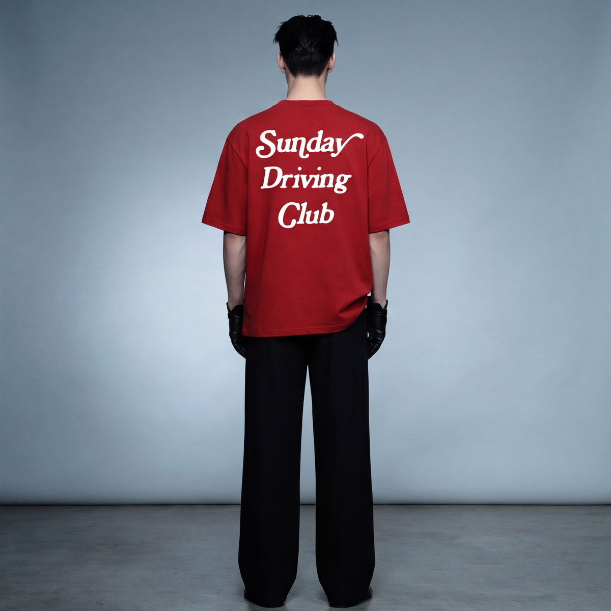 sunday-driving-club-red-oversized-t-shirt model back