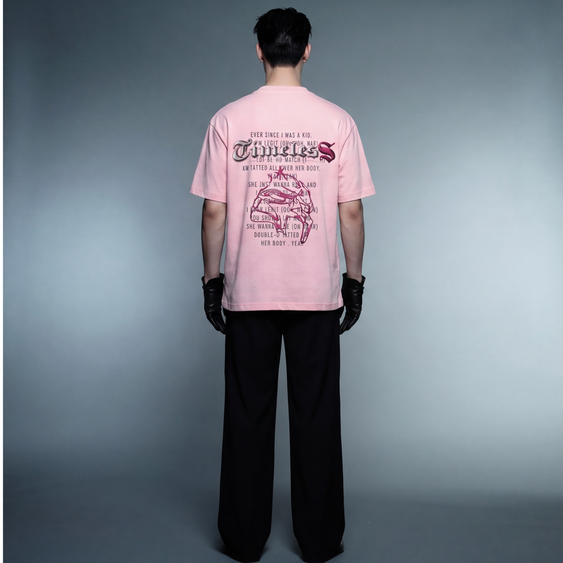 timeless-blacklist-pink-t-shirt model back